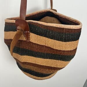 Sisal Market Jute Tote Bag Large Ethnic Boho African Leather Straps